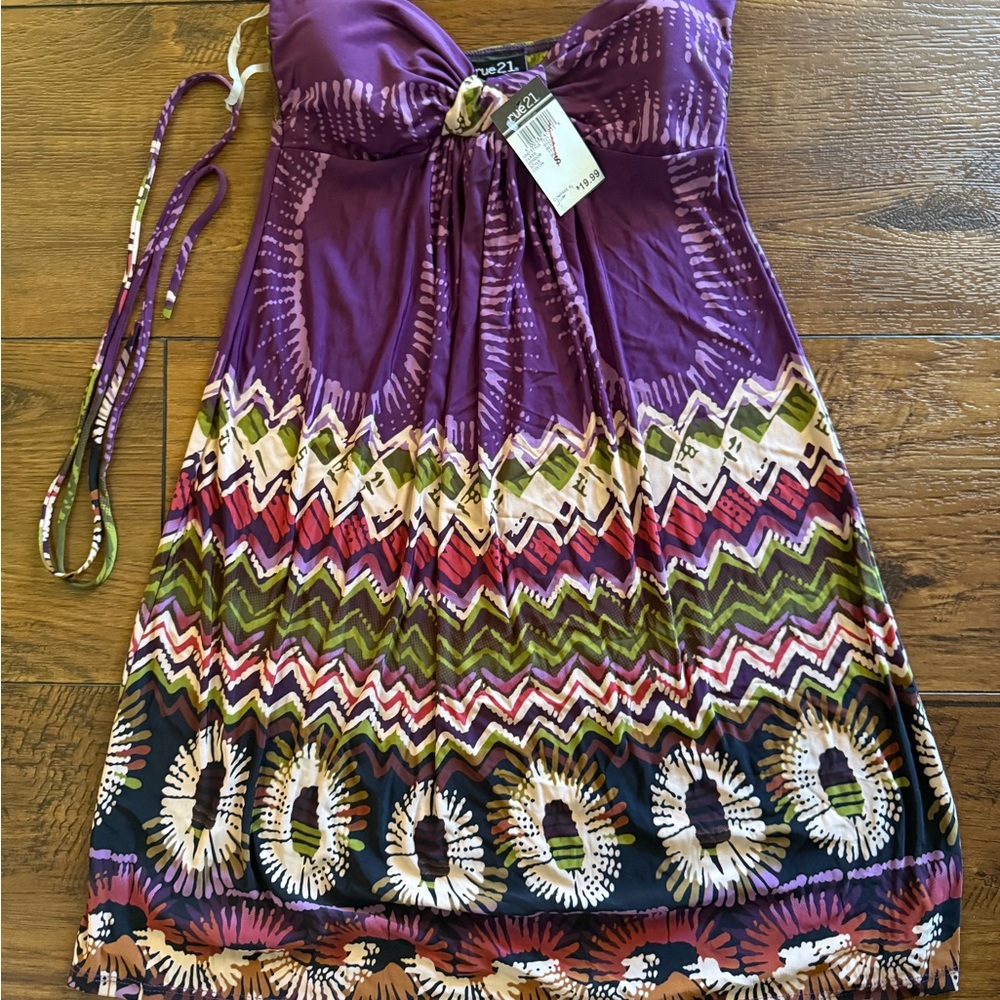 Purple and Multicolor Strapless Dress